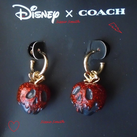 Disney X Coach Poison Apple Huggies Earrings - NWT - Picture 1 of 8